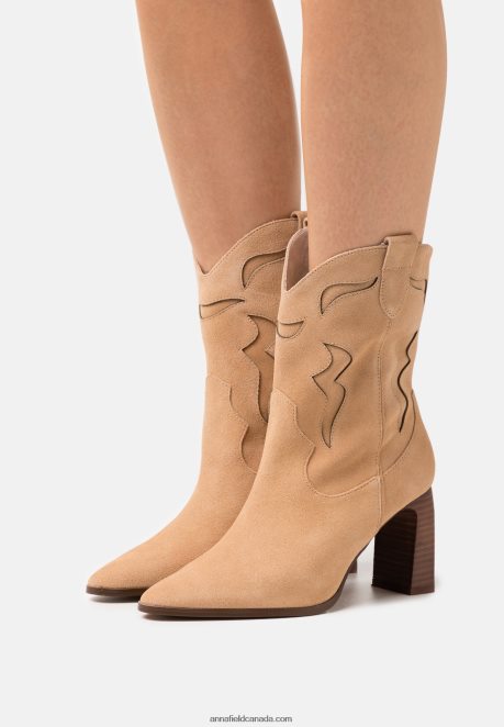 Anna Field Women Leather Cowboy/Biker Ankle Boot Beige H42J4Z2052