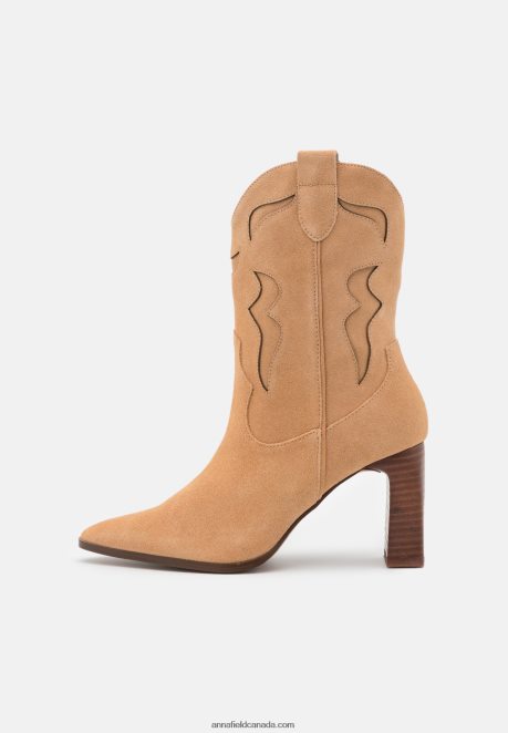 Anna Field Women Leather Cowboy/Biker Ankle Boot Beige H42J4Z2052