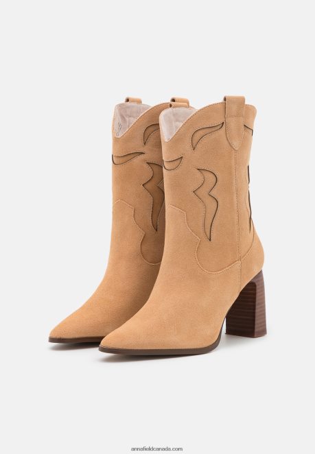 Anna Field Women Leather Cowboy/Biker Ankle Boot Beige H42J4Z2052