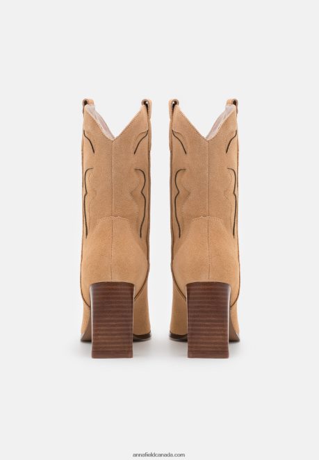 Anna Field Women Leather Cowboy/Biker Ankle Boot Beige H42J4Z2052