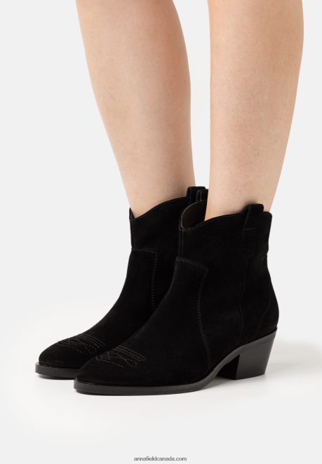 Anna Field Women Leather Cowboy/Biker Ankle Boot Black H42J4Z2050