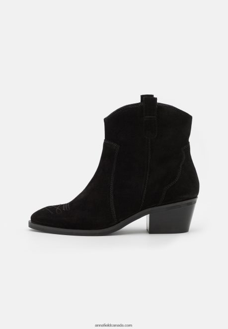 Anna Field Women Leather Cowboy/Biker Ankle Boot Black H42J4Z2050