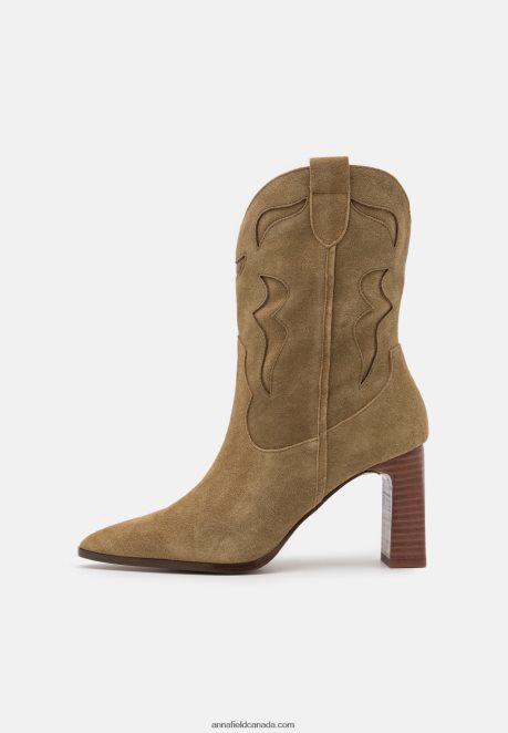 Anna Field Women Leather Cowboy/Biker Ankle Boot Khaki H42J4Z2051