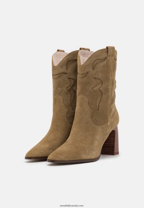 Anna Field Women Leather Cowboy/Biker Ankle Boot Khaki H42J4Z2051