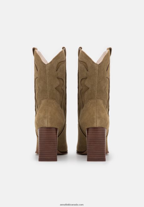 Anna Field Women Leather Cowboy/Biker Ankle Boot Khaki H42J4Z2051