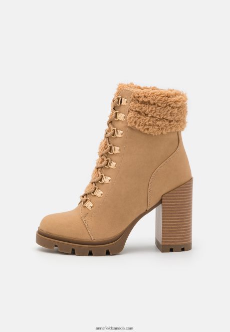Anna Field Women Leather Lace-Up Ankle Boots Beige H42J4Z2024