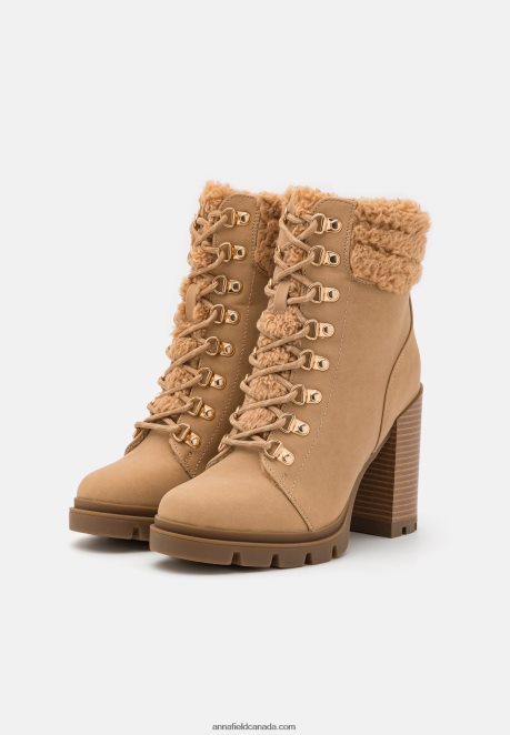 Anna Field Women Leather Lace-Up Ankle Boots Beige H42J4Z2024