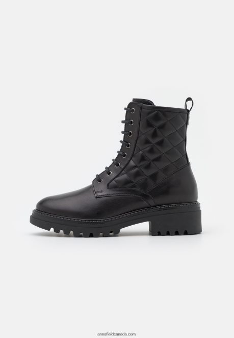 Anna Field Women Leather Lace-Up Ankle Boots Black H42J4Z2026