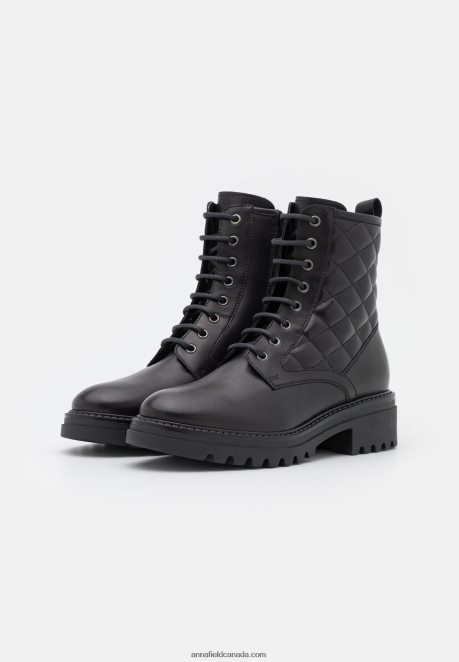 Anna Field Women Leather Lace-Up Ankle Boots Black H42J4Z2026