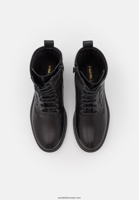 Anna Field Women Leather Lace-Up Ankle Boots Black H42J4Z2026
