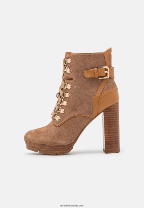Anna Field Women Leather Lace-Up Ankle Boots Cognac H42J4Z2018