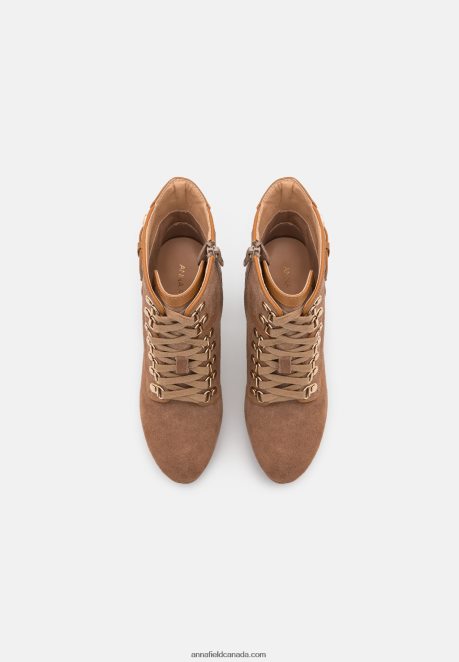 Anna Field Women Leather Lace-Up Ankle Boots Cognac H42J4Z2018