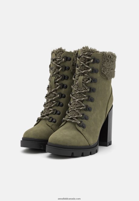 Anna Field Women Leather Lace-Up Ankle Boots Khaki H42J4Z2017
