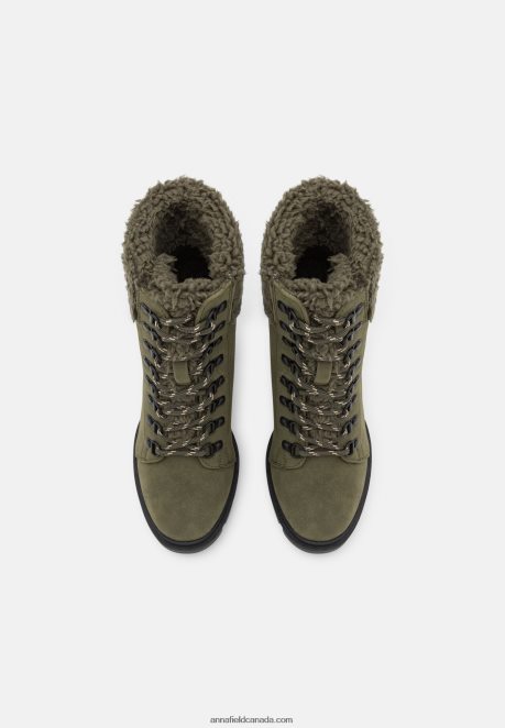 Anna Field Women Leather Lace-Up Ankle Boots Khaki H42J4Z2017