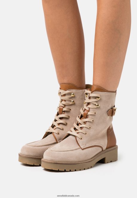 Anna Field Women Leather Lace-Up Ankle Boots Taupe H42J4Z2022