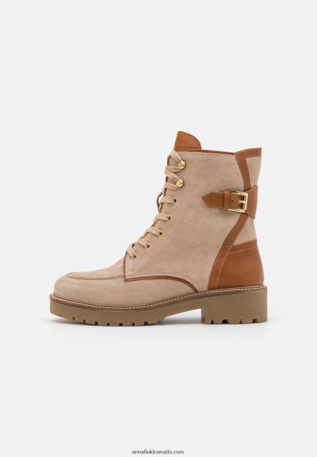 Anna Field Women Leather Lace-Up Ankle Boots Taupe H42J4Z2022