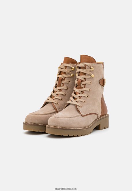 Anna Field Women Leather Lace-Up Ankle Boots Taupe H42J4Z2022
