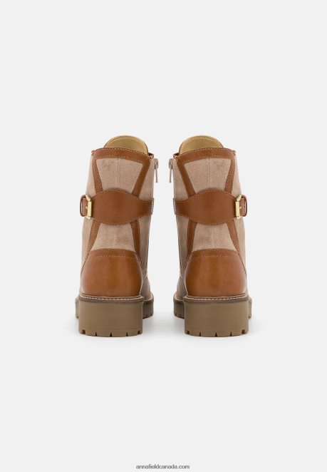 Anna Field Women Leather Lace-Up Ankle Boots Taupe H42J4Z2022