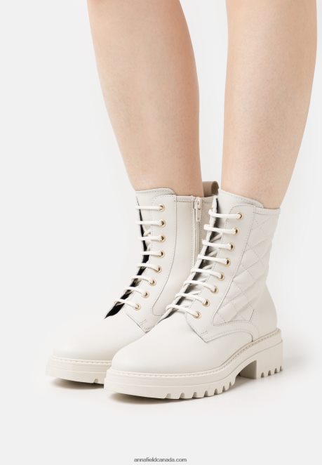 Anna Field Women Leather Lace-Up Ankle Boots White H42J4Z2029