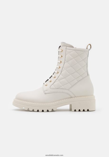 Anna Field Women Leather Lace-Up Ankle Boots White H42J4Z2029
