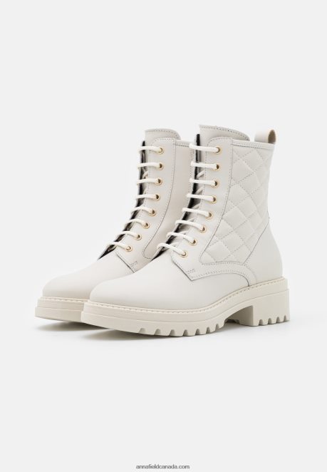 Anna Field Women Leather Lace-Up Ankle Boots White H42J4Z2029