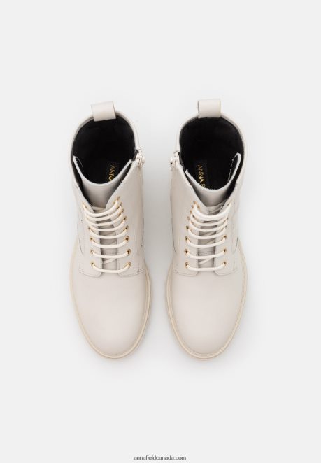 Anna Field Women Leather Lace-Up Ankle Boots White H42J4Z2029