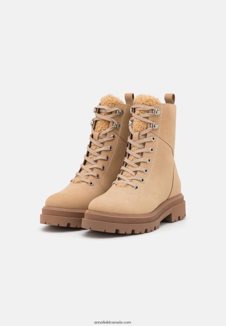 Anna Field Women Leather Platform Ankle Boots Beige H42J4Z2034