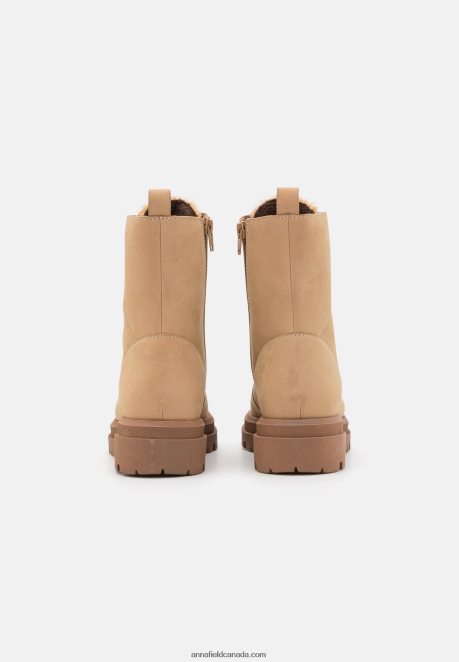 Anna Field Women Leather Platform Ankle Boots Beige H42J4Z2034