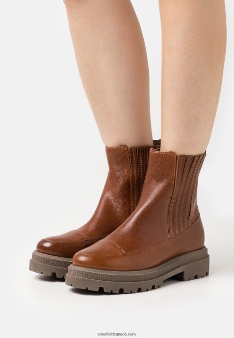 Anna Field Women Leather Platform Ankle Boots Cognac H42J4Z2056