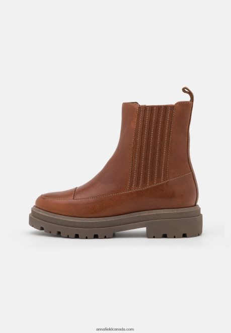 Anna Field Women Leather Platform Ankle Boots Cognac H42J4Z2056