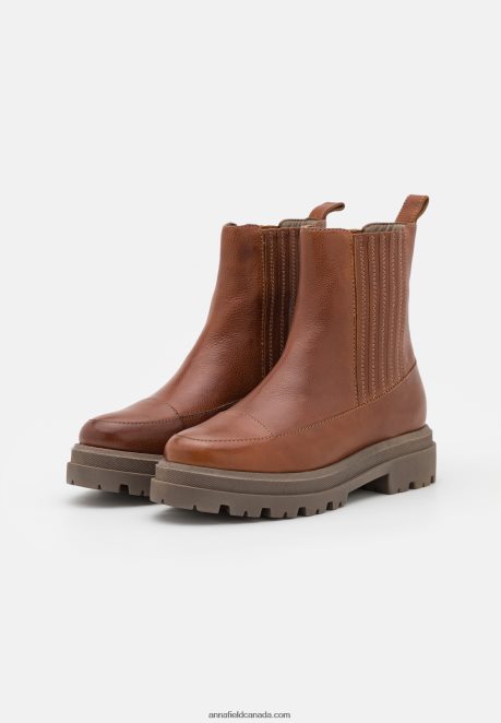 Anna Field Women Leather Platform Ankle Boots Cognac H42J4Z2056
