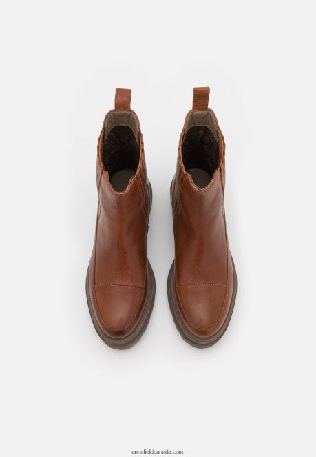 Anna Field Women Leather Platform Ankle Boots Cognac H42J4Z2056