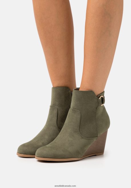 Anna Field Women Wedge Ankle Boots Khaki H42J4Z1913