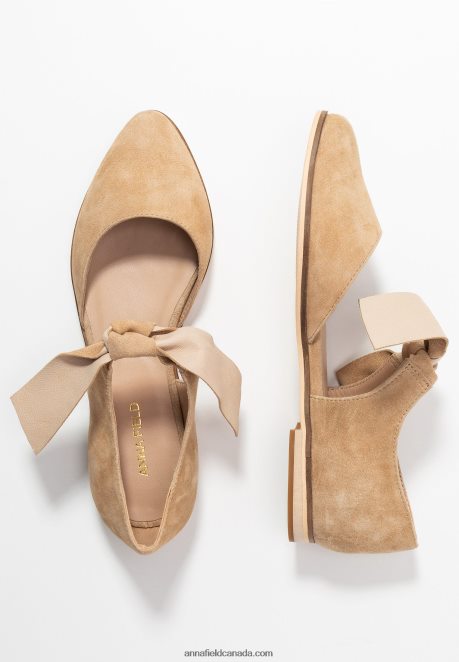 Anna Field Women Leather Ankle Strap Ballet Pumps Beige H42J4Z2162