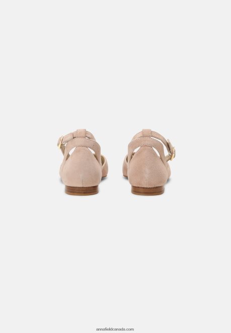 Anna Field Women Leather Ankle Strap Ballet Pumps Beige H42J4Z2164