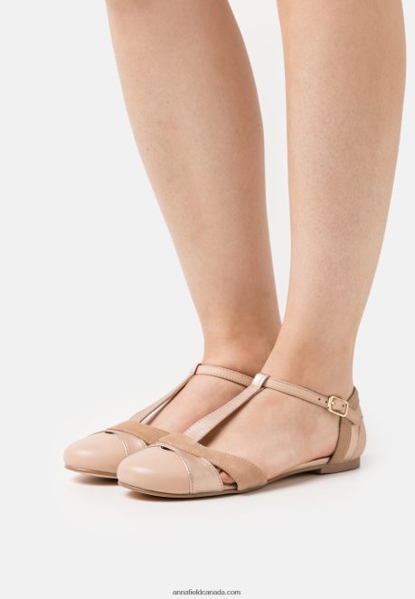 Anna Field Women Leather Ankle Strap Ballet Pumps Beige H42J4Z2168