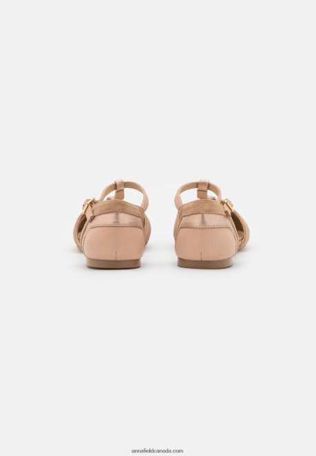 Anna Field Women Leather Ankle Strap Ballet Pumps Beige H42J4Z2168