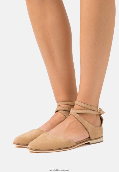 Anna Field Women Leather Ankle Strap Ballet Pumps Beige H42J4Z2170