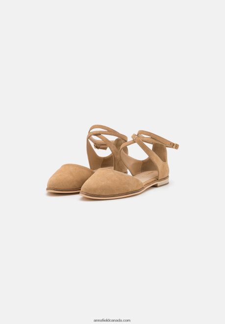 Anna Field Women Leather Ankle Strap Ballet Pumps Beige H42J4Z2170