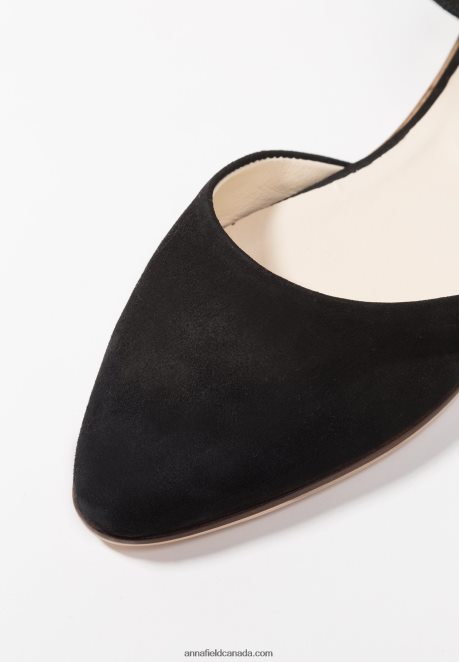 Anna Field Women Leather Ankle Strap Ballet Pumps Black H42J4Z2156