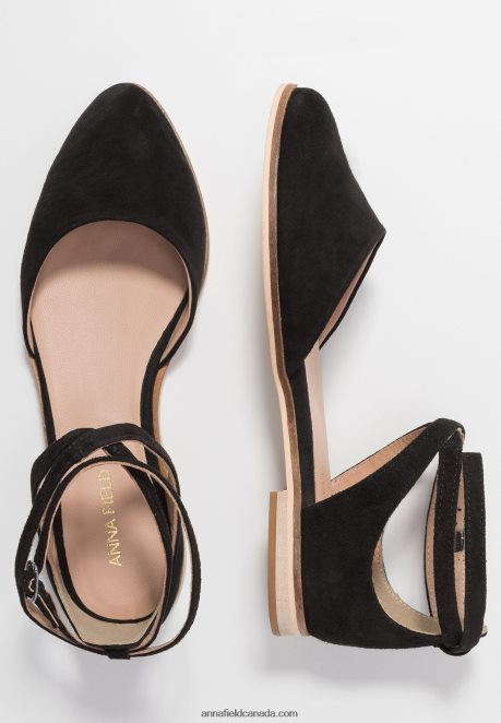 Anna Field Women Leather Ankle Strap Ballet Pumps Black H42J4Z2156