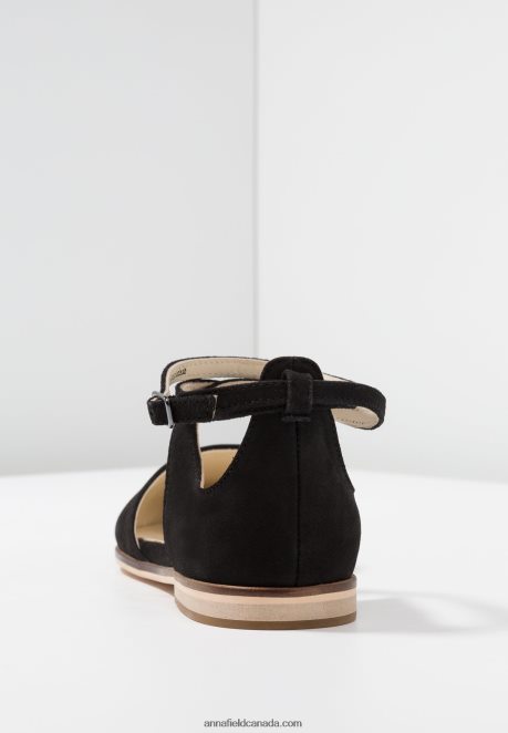 Anna Field Women Leather Ankle Strap Ballet Pumps Black H42J4Z2156