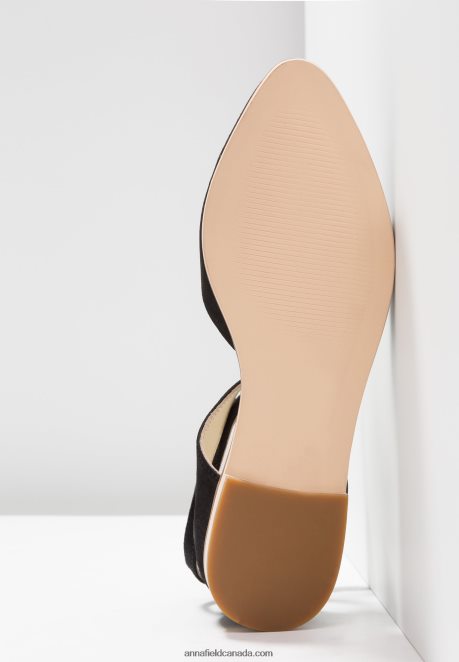 Anna Field Women Leather Ankle Strap Ballet Pumps Black H42J4Z2156