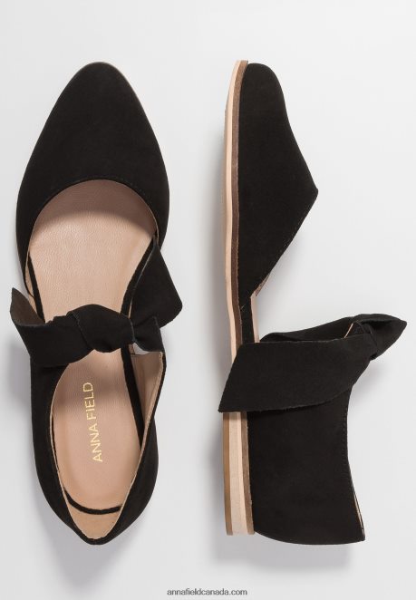 Anna Field Women Leather Ankle Strap Ballet Pumps Black H42J4Z2159