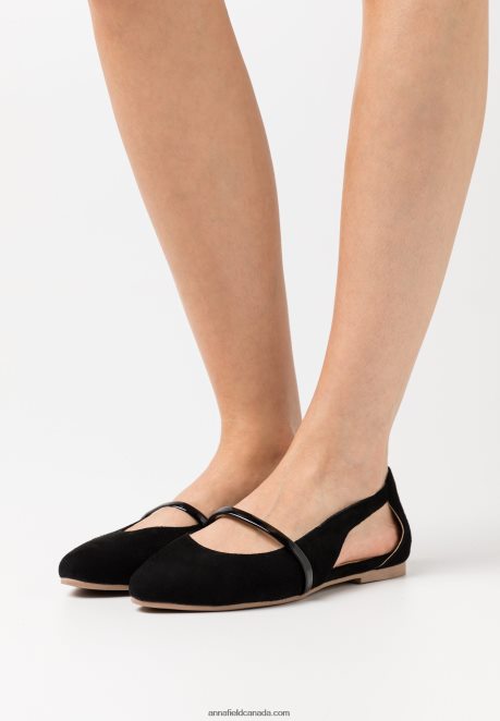 Anna Field Women Leather Ankle Strap Ballet Pumps Black H42J4Z2171