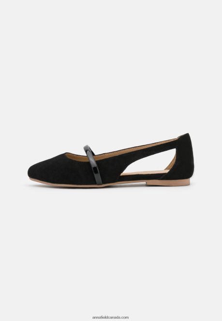 Anna Field Women Leather Ankle Strap Ballet Pumps Black H42J4Z2171
