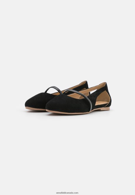Anna Field Women Leather Ankle Strap Ballet Pumps Black H42J4Z2171