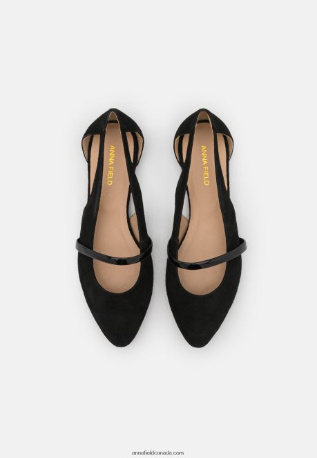 Anna Field Women Leather Ankle Strap Ballet Pumps Black H42J4Z2171