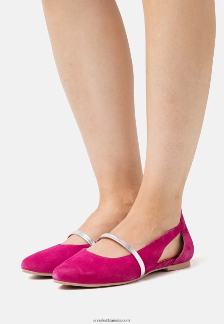Anna Field Women Leather Ankle Strap Ballet Pumps Pink H42J4Z2179