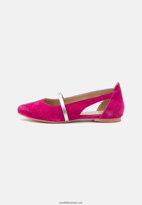 Anna Field Women Leather Ankle Strap Ballet Pumps Pink H42J4Z2179